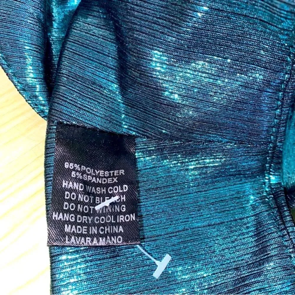 Fashion Nova Wine and Shine Metallic Top | Teal | Medium - Picture 8 of 8